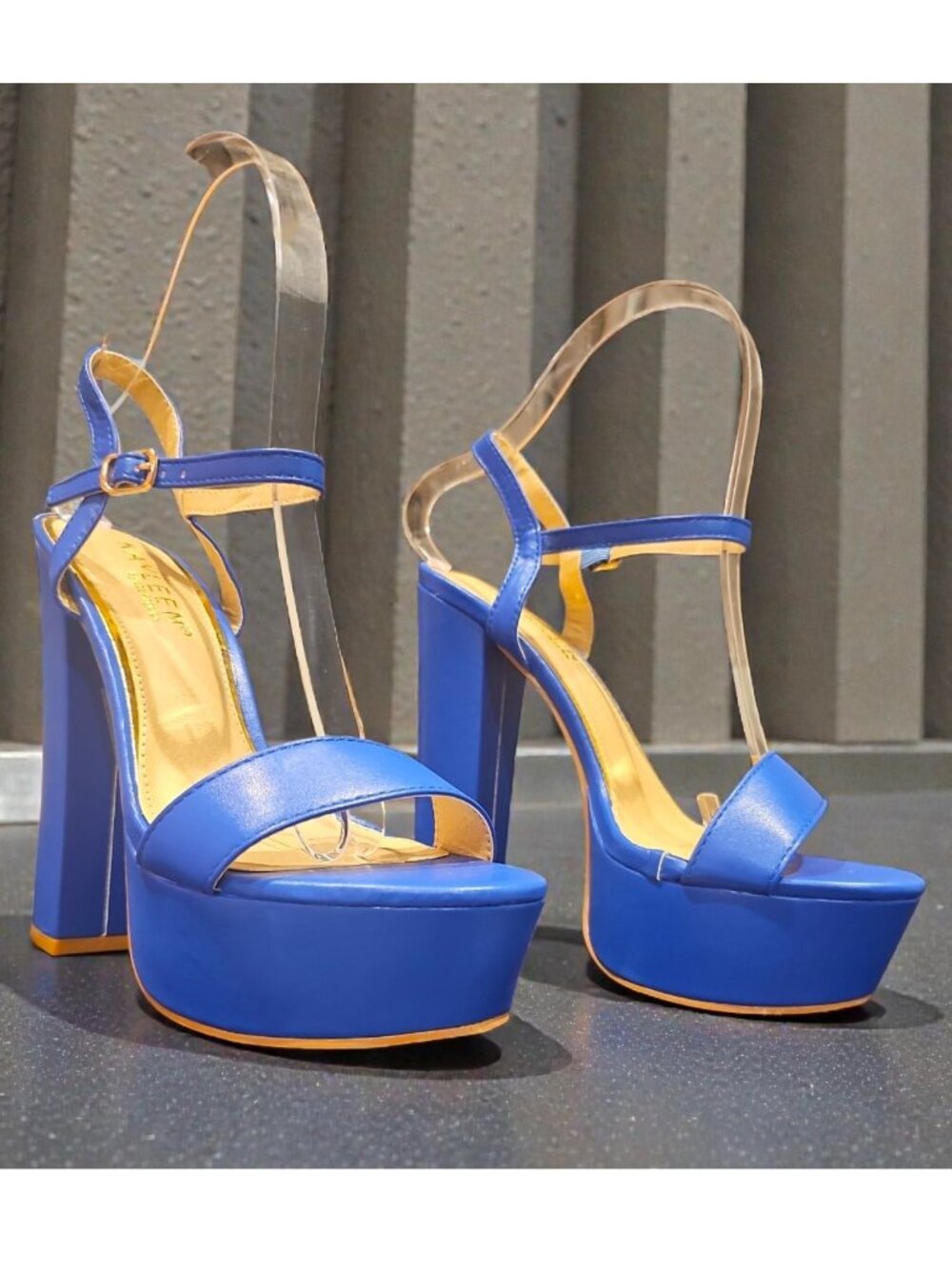 Blue Platform High Heel Ankle Strap Sandals